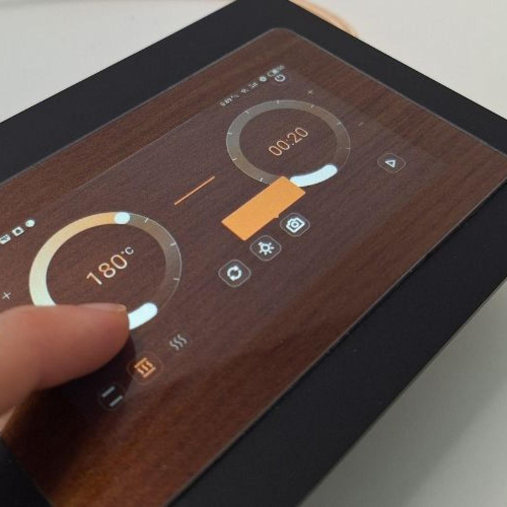 wooden effect glass LCD display with deadfront coverlens