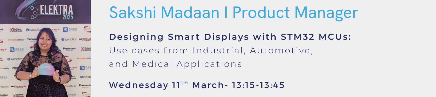 Sakshi Madaan from Anders picking up the Bright Sparks Award at Elektra 2025