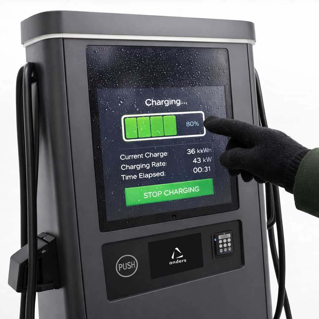 touchscreen display on an electric vehicle charger