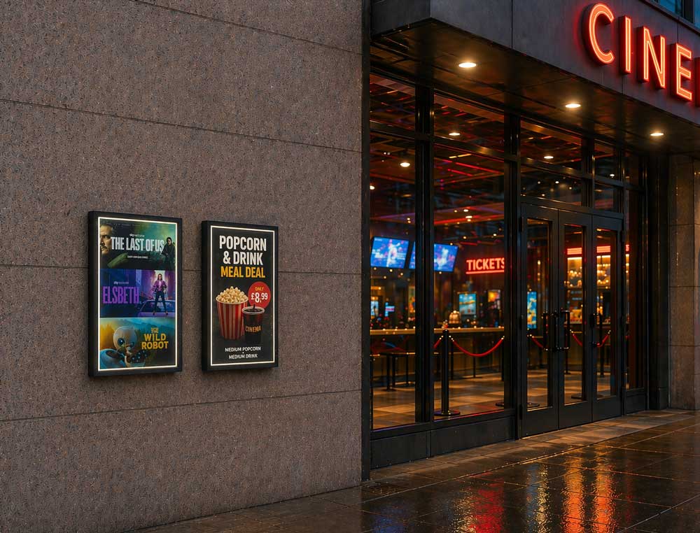digital signage displays that use frontlight during night time