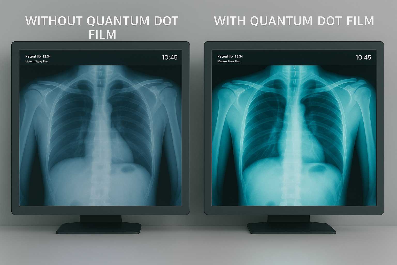 comparison of displays with and without QD film